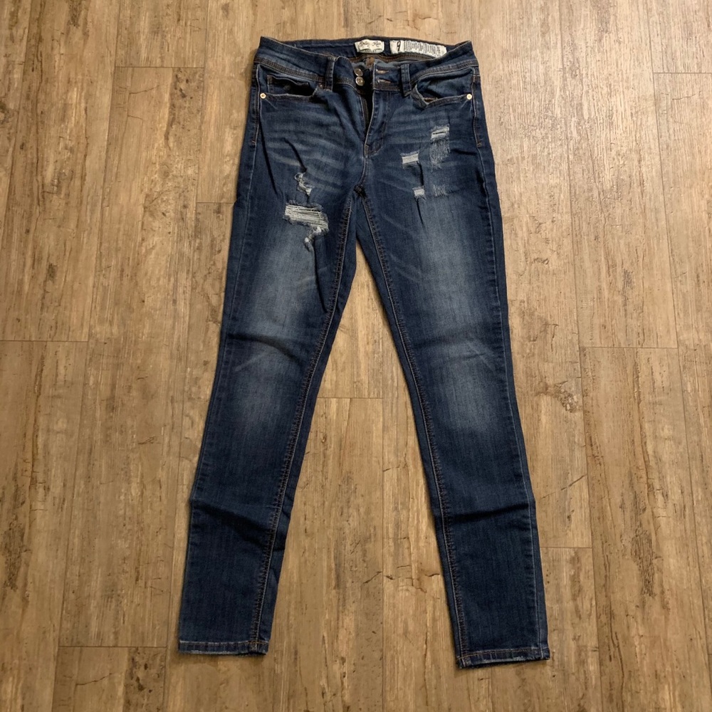 Mid-rise Distressed Blue Skinny Jeans